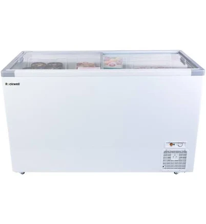 Rockwell 550GT, 5 Star,Glass Top,Chest Freezer, Ice Cream Display Freezer with Storage Baskets and Sliding Door, 4 Years Warranty,White