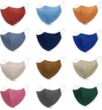 Pure Cotton Plan Reusable Washable Fabrc Lght Weght and Comfortable Masks (Wthout Valve, Pack of 12)